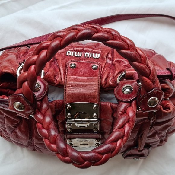 Miu Miu Matelassé Burgundy leather hobo handbag - Picture 8 of 15